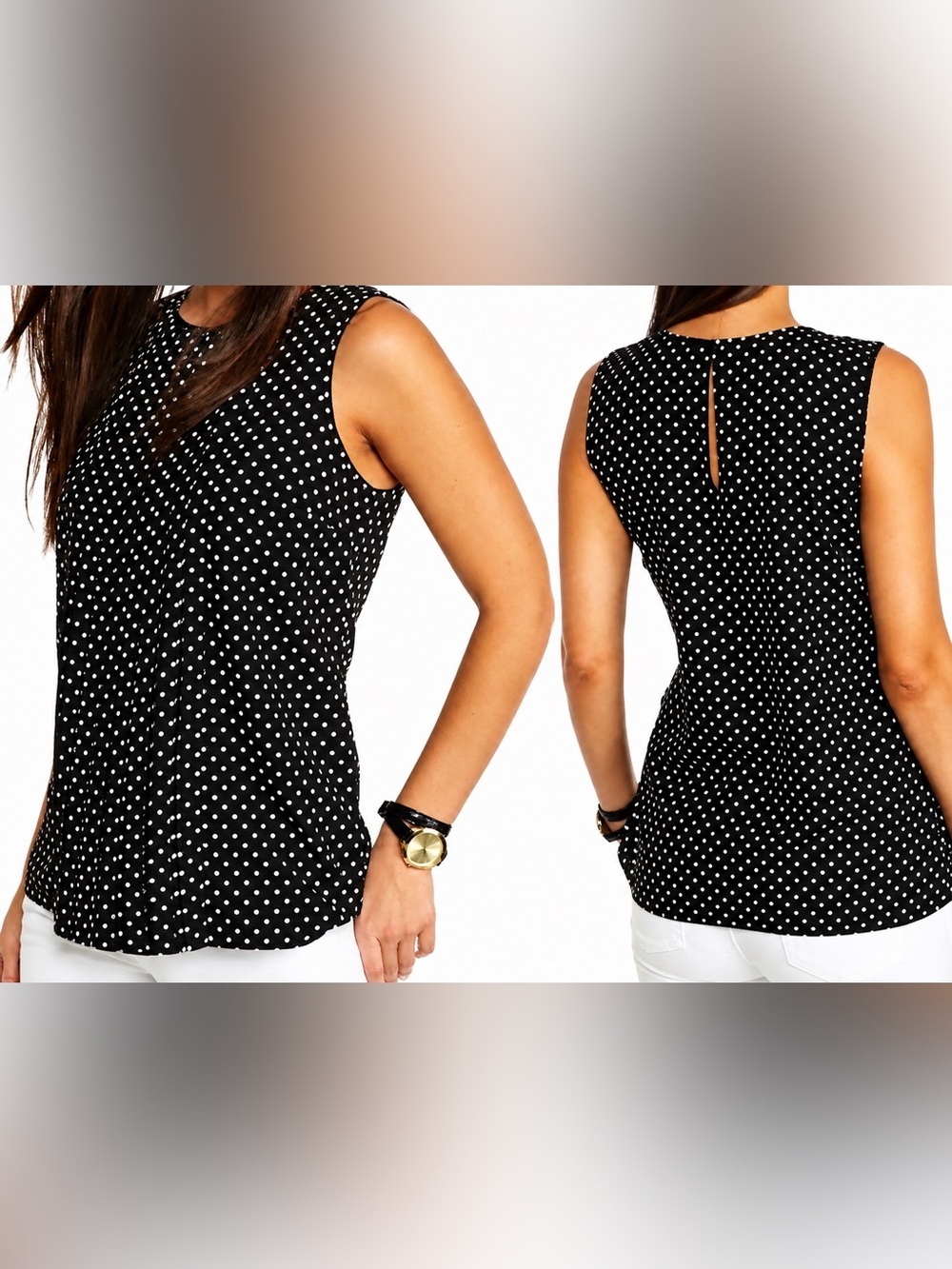 Michael Kors NWT pleated front polka dot top, small